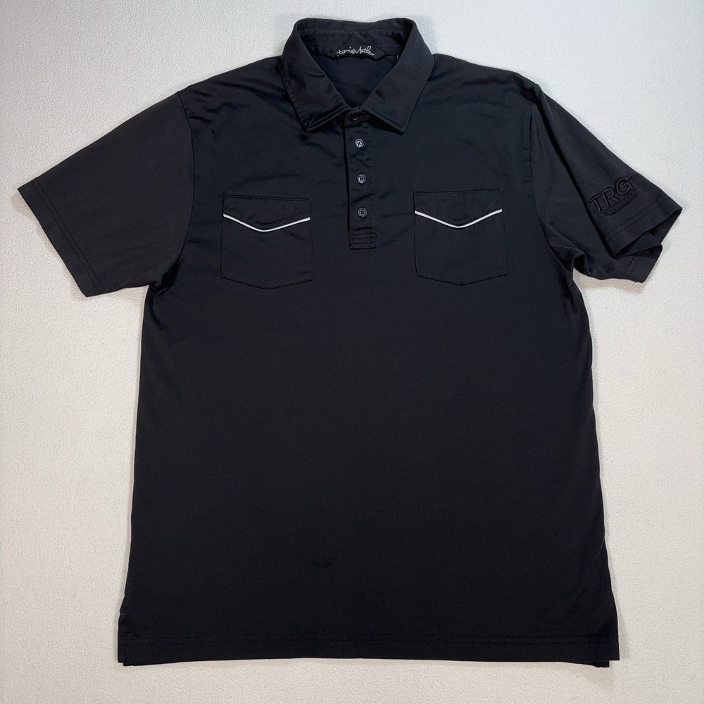 Travis‎ Mathew Double Pocket Golf Polo Men's L Black Pima Cotton Stretch *LOGO*